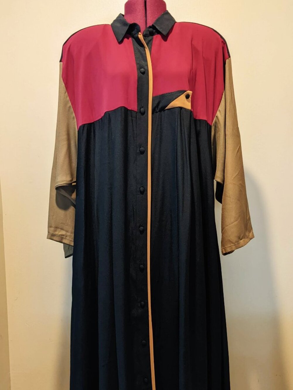 Vintage Spencer Alexis Maxi Shirt Dress Size 20 Color Block 80s Button Down